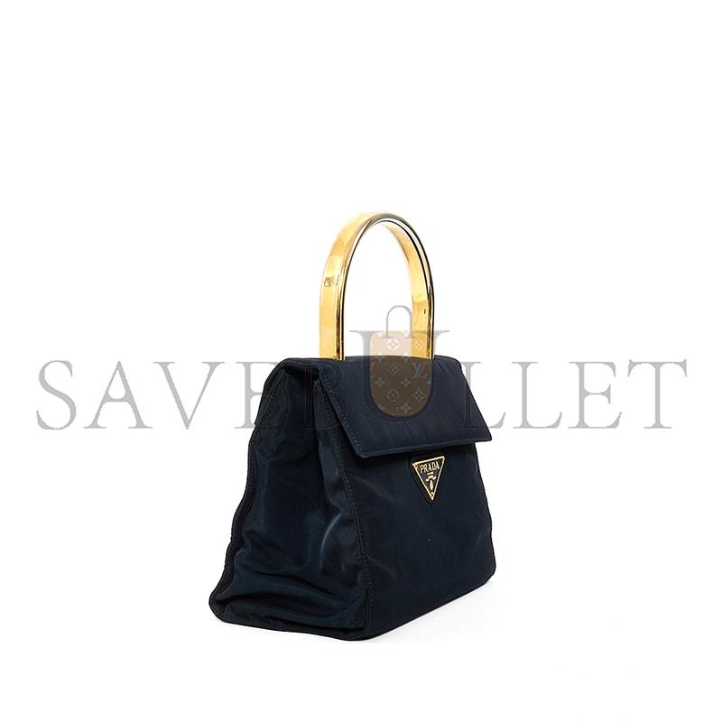 PRADA VINTAGE BLACK NYLON & GOLD TOP HANDLE BAG 1BH608 (21*17*12cm) 